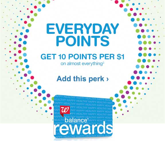 Balance(R) Rewards. Everyday Points, Get 10 points per $1 on almost everything.(2) Add this perk.