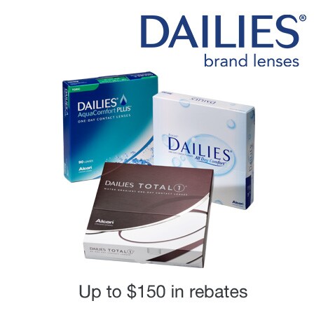 Dailies(R) brand lenses. Up to $150 in rebates.