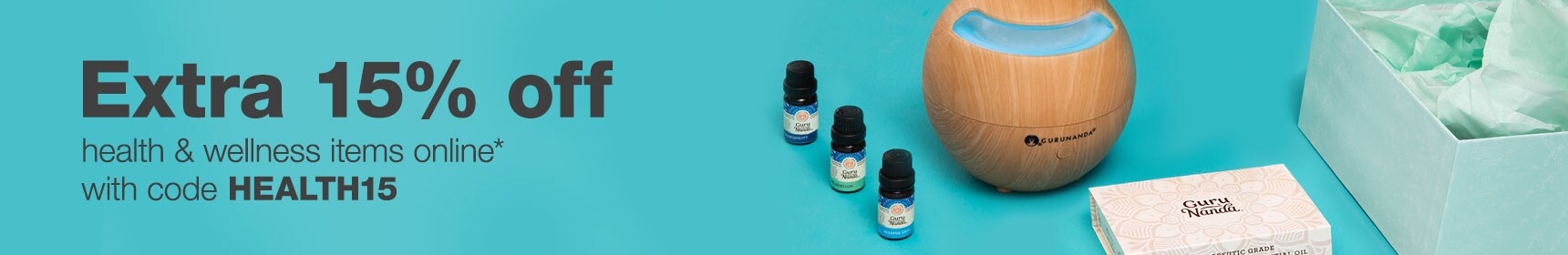 Extra 15% off health & wellness items online* with code HEALTH15.