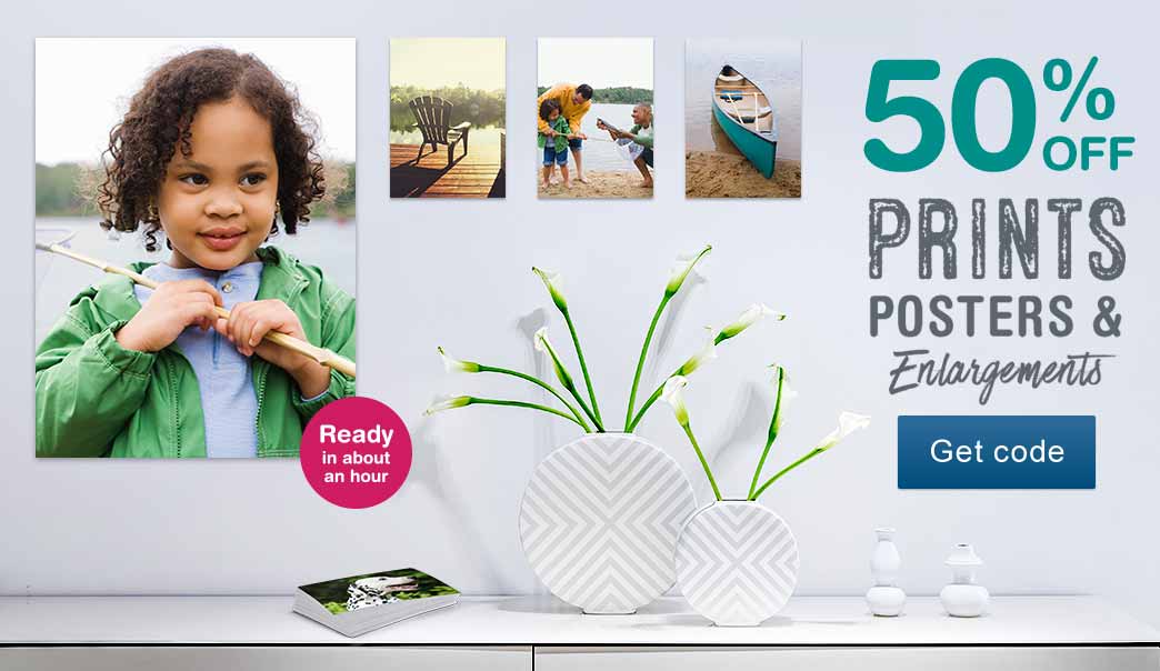 50% OFF Prints, Posters & Enlargements. Ready in about an hour! Get code.