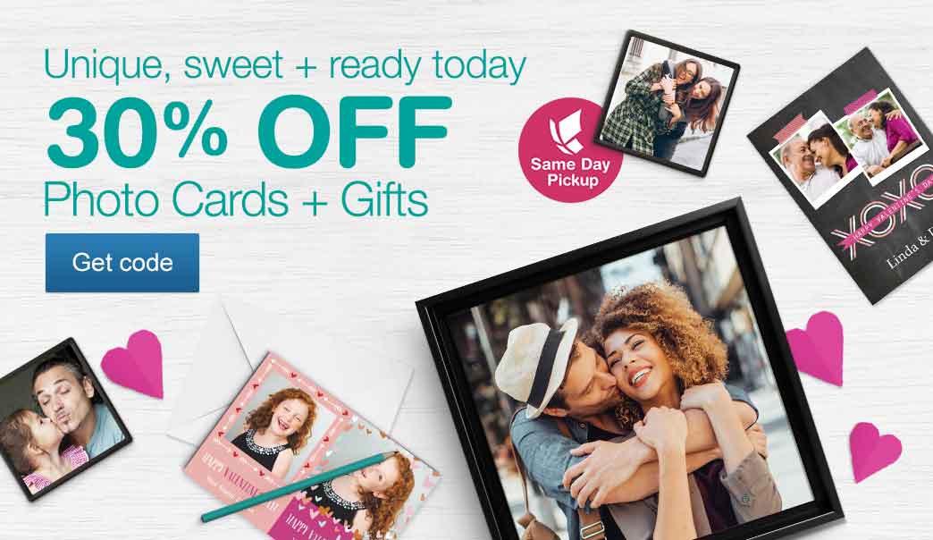 Unique, sweet + ready today. 30% OFF Photo Cards + Gifts. Same Day Pickup. Get code.