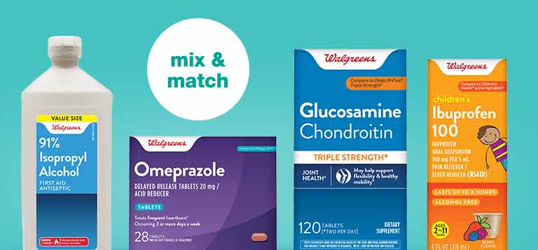 Buy 1 get 1 50% off select Walgreens brand health & wellness products.* Mix & match. Shop now.