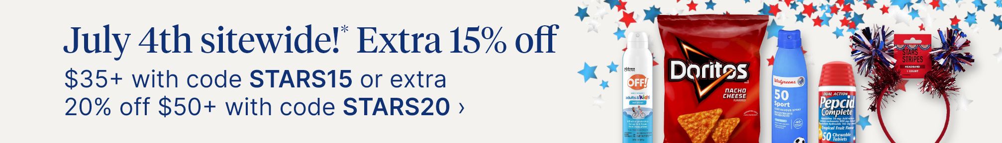 July 4th sitewide!* Extra 15% off $35+ with code STARS15 or extra 20% off $50+ with code STARS20.