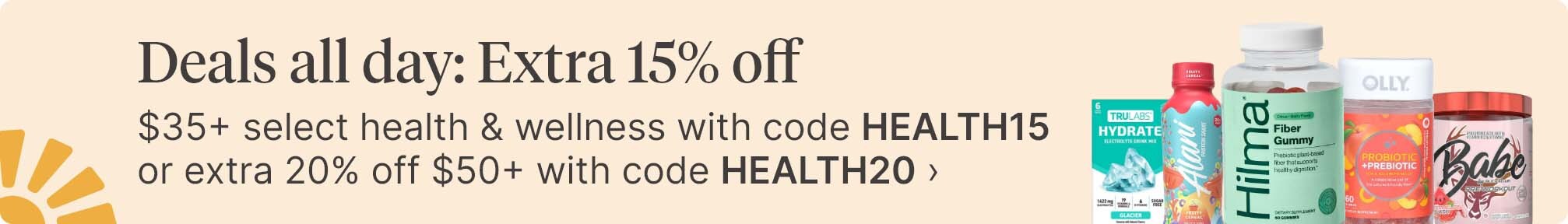 Deals all day: Extra 15% off $35+ select health & wellness with code HEALTH15 or extra 20% off $50+ with code HEALTH20