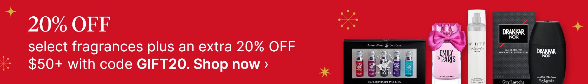 20% OFF select fragrances plus an extra 20% OFF $50+ with code GIFT20. Shop now.