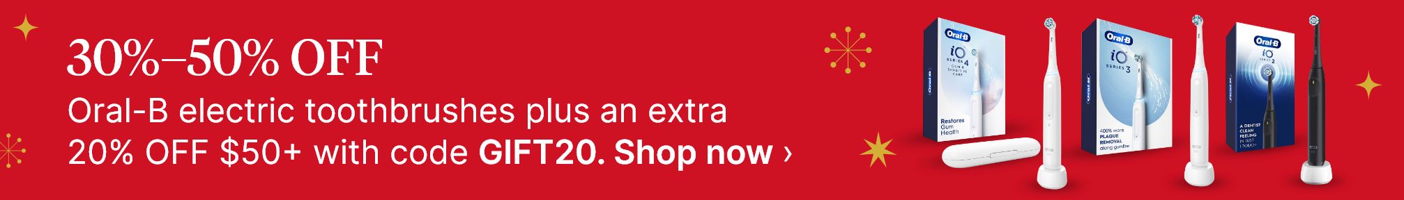 30%-50% OFF Oral-B electric toothbrushes plus an extra 20% OFF $50+ with code GIFT20. Shop now.